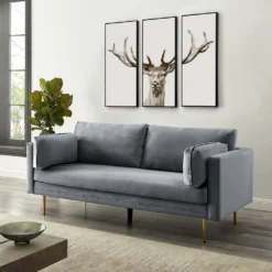 Pelham Grey Velvet Fabric Sofa -Best Furniture Shop 20217557
