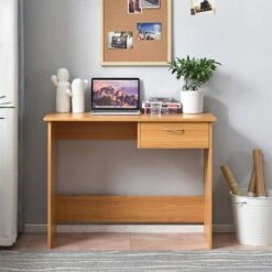 Cherry Tree Furniture MERV Computer Desk Home Office Desk With Drawer Beech Colour
