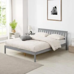 Linnelle Solid Wood Bed Frame In Grey