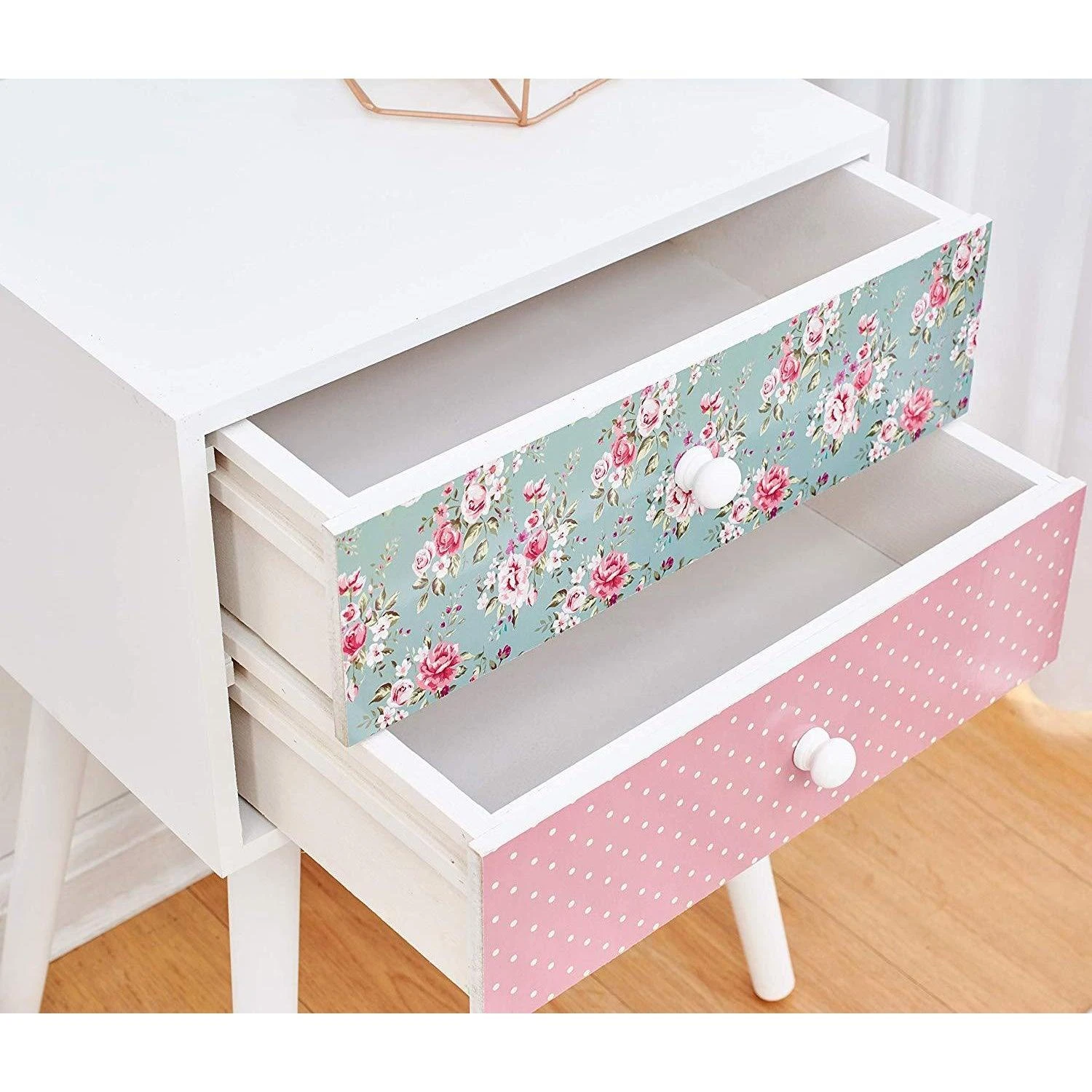 Cherry Tree Furniture CANTERBURY Wooden 2-Drawer Bedside Table Nightstand, Rose & Polka Dot Pattern 6 Cherry Tree Furniture CANTERBURY Wooden 2-Drawer Bedside Table Nightstand, Rose & Polka Dot Pattern - Image 6