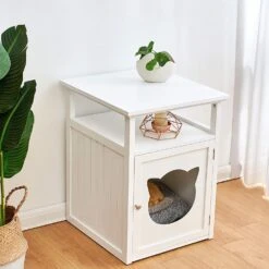 BASTET Wooden Cat Cave Bedside Cabinet Litter Box Cat House Nightstand White -Best Furniture Shop 81JAi9OWqoL. AC SL1500