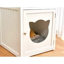 BASTET Wooden Cat Cave Bedside Cabinet Litter Box Cat House Nightstand White -Best Furniture Shop 81RfeIXcW4L. AC SL1500
