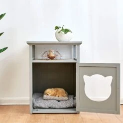 BASTET Wooden Cat Cave Bedside Cabinet Litter Box Cat House Nightstand Grey -Best Furniture Shop 81dnsiGhblL. AC SL1500