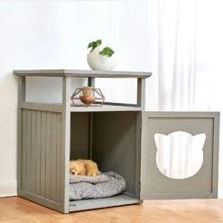 BASTET Wooden Cat Cave Bedside Cabinet Litter Box Cat House Nightstand Grey -Best Furniture Shop 81gm3Zknu2L. AC SL1500