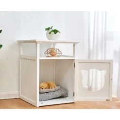 BASTET Wooden Cat Cave Bedside Cabinet Litter Box Cat House Nightstand White -Best Furniture Shop 81sYL4X0szL. AC SL1500