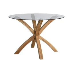 Lugano 110cm Round Glass Top Solid Oak Legs Dining Table -Best Furniture Shop 81tdWdt iZL. SL1500