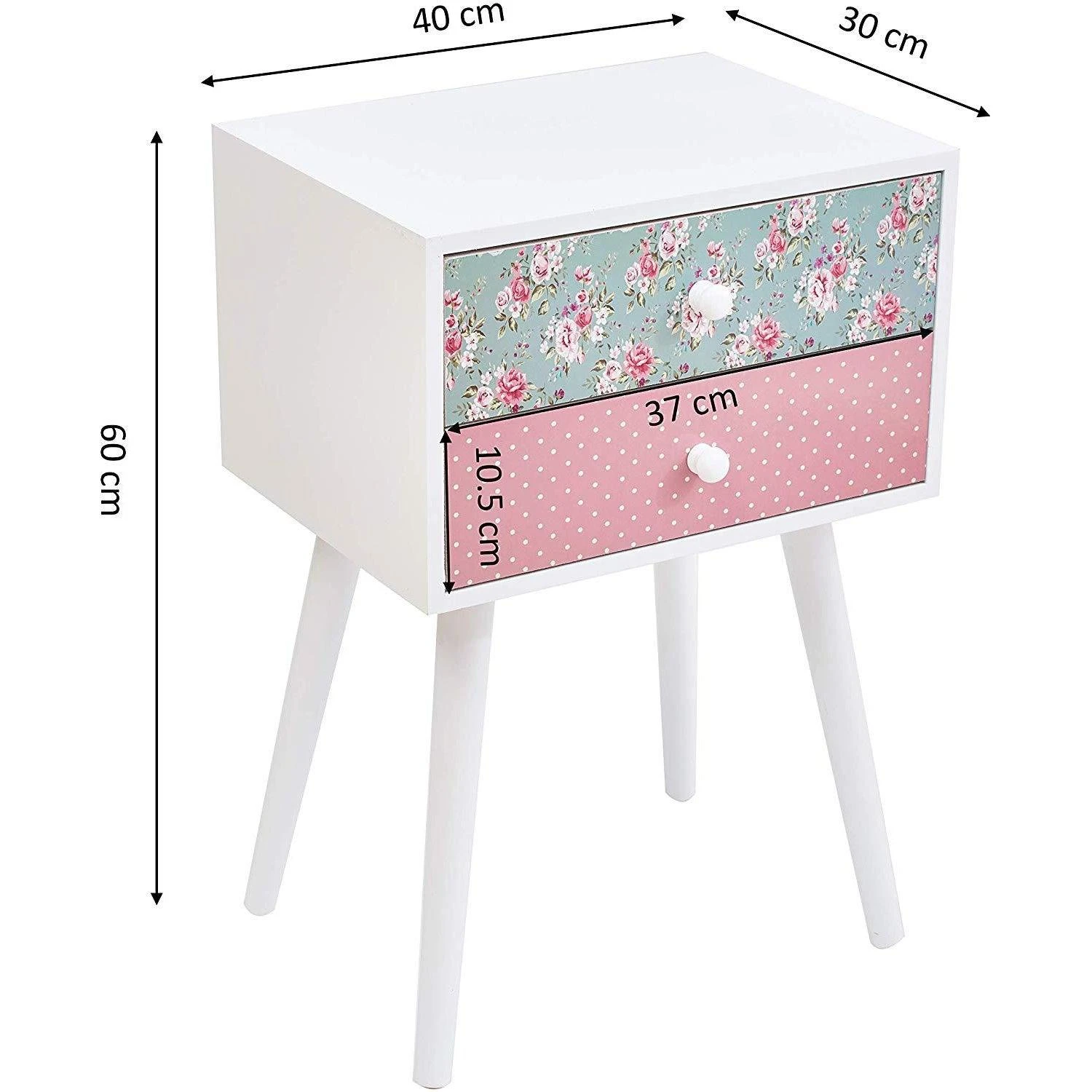 Cherry Tree Furniture CANTERBURY Wooden 2-Drawer Bedside Table Nightstand, Rose & Polka Dot Pattern 4 Cherry Tree Furniture CANTERBURY Wooden 2-Drawer Bedside Table Nightstand, Rose & Polka Dot Pattern - Image 4