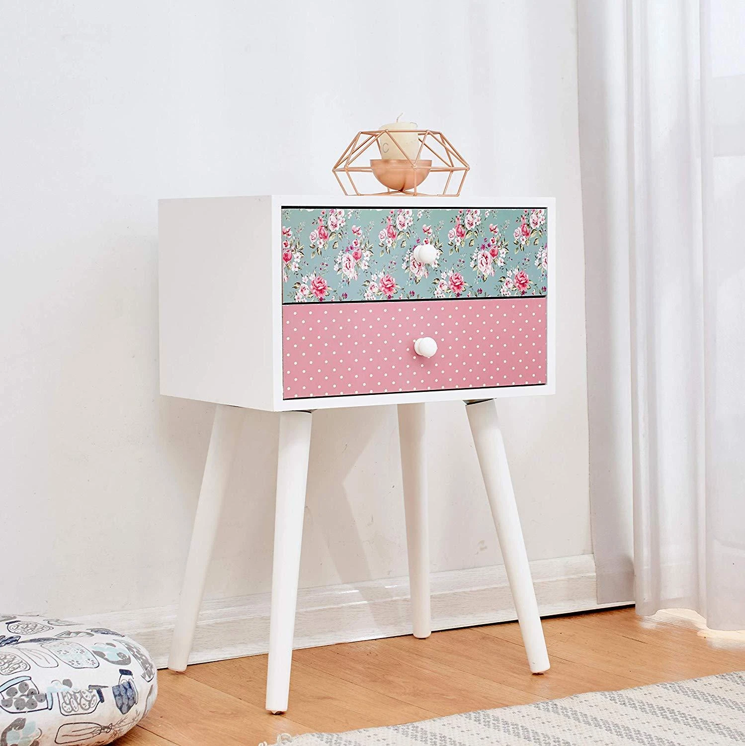 Cherry Tree Furniture CANTERBURY Wooden 2-Drawer Bedside Table Nightstand, Rose & Polka Dot Pattern 1 Cherry Tree Furniture CANTERBURY Wooden 2-Drawer Bedside Table Nightstand, Rose & Polka Dot Pattern