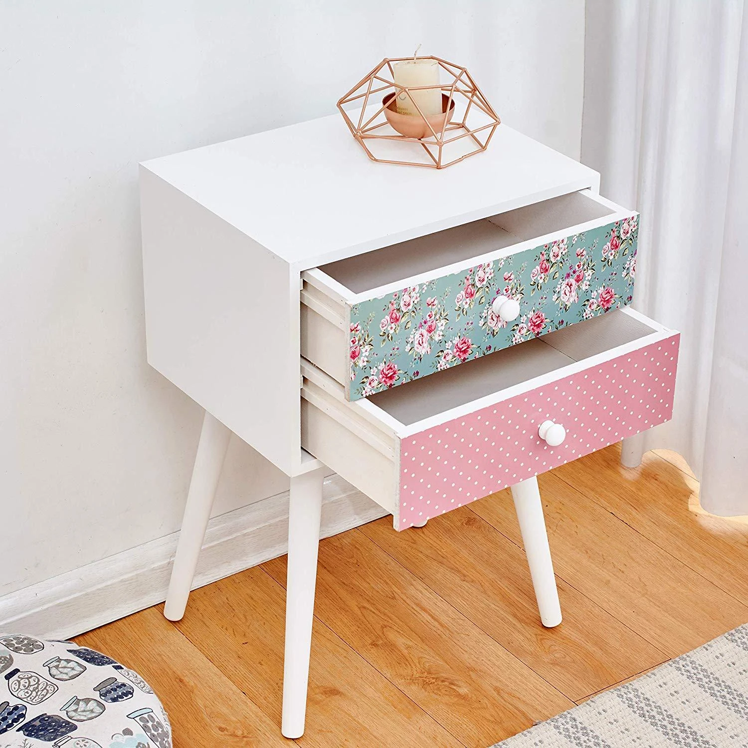 Cherry Tree Furniture CANTERBURY Wooden 2-Drawer Bedside Table Nightstand, Rose & Polka Dot Pattern 3 Cherry Tree Furniture CANTERBURY Wooden 2-Drawer Bedside Table Nightstand, Rose & Polka Dot Pattern - Image 3