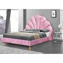 Cherry Tree Furniture ARIEL Pink Crushed Velvet Upholstered Kid's Princess Bed With Scalloped Headboard -Best Furniture Shop 91OrEPzgyxL. AC SL1500