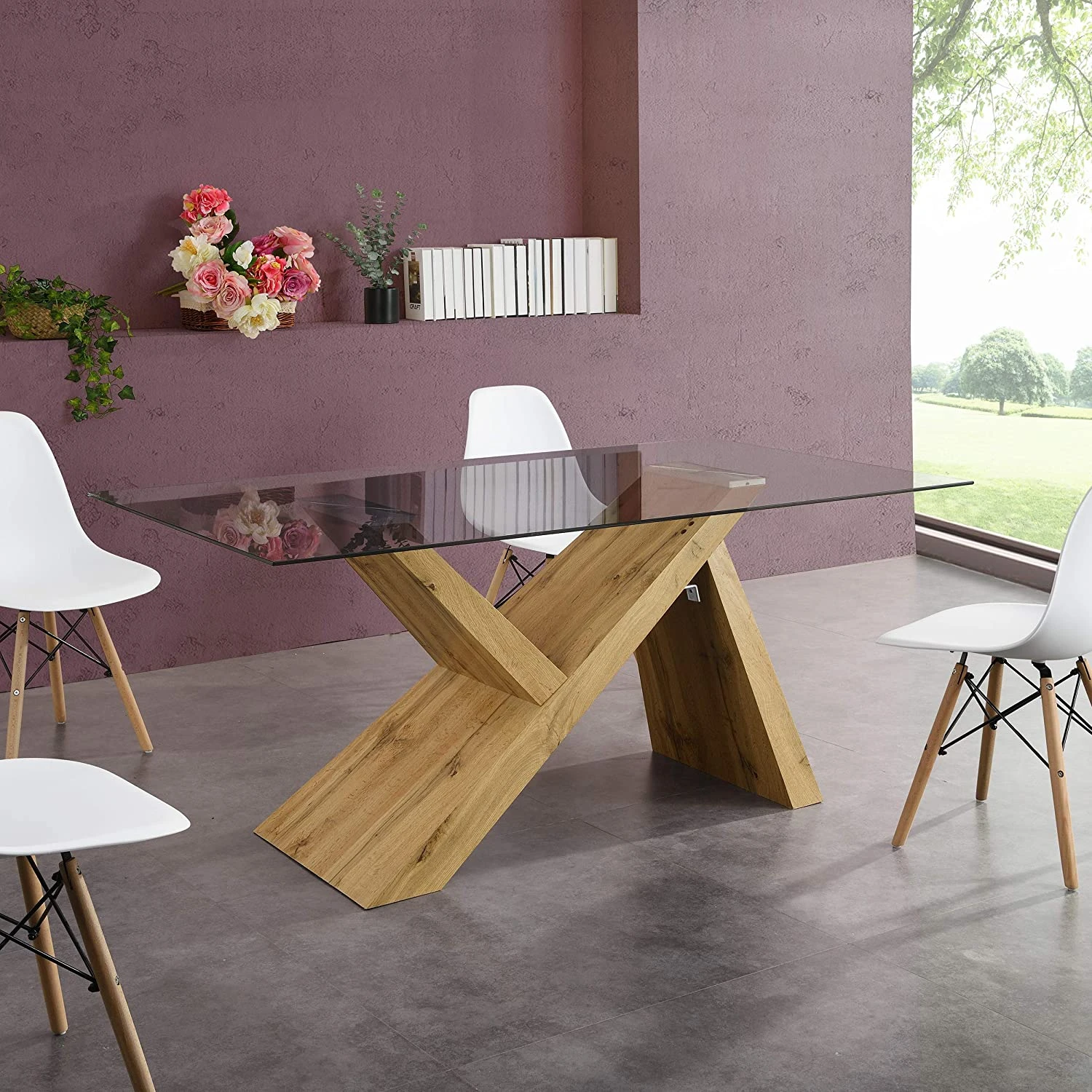 Orillia Oak Effect 160 Cm Dining Tablewith Clear Glass Top 1 Orillia Oak Effect 160 Cm Dining Tablewith Clear Glass Top