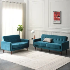 Clarence Sofa Range In Teal Blue Velvet