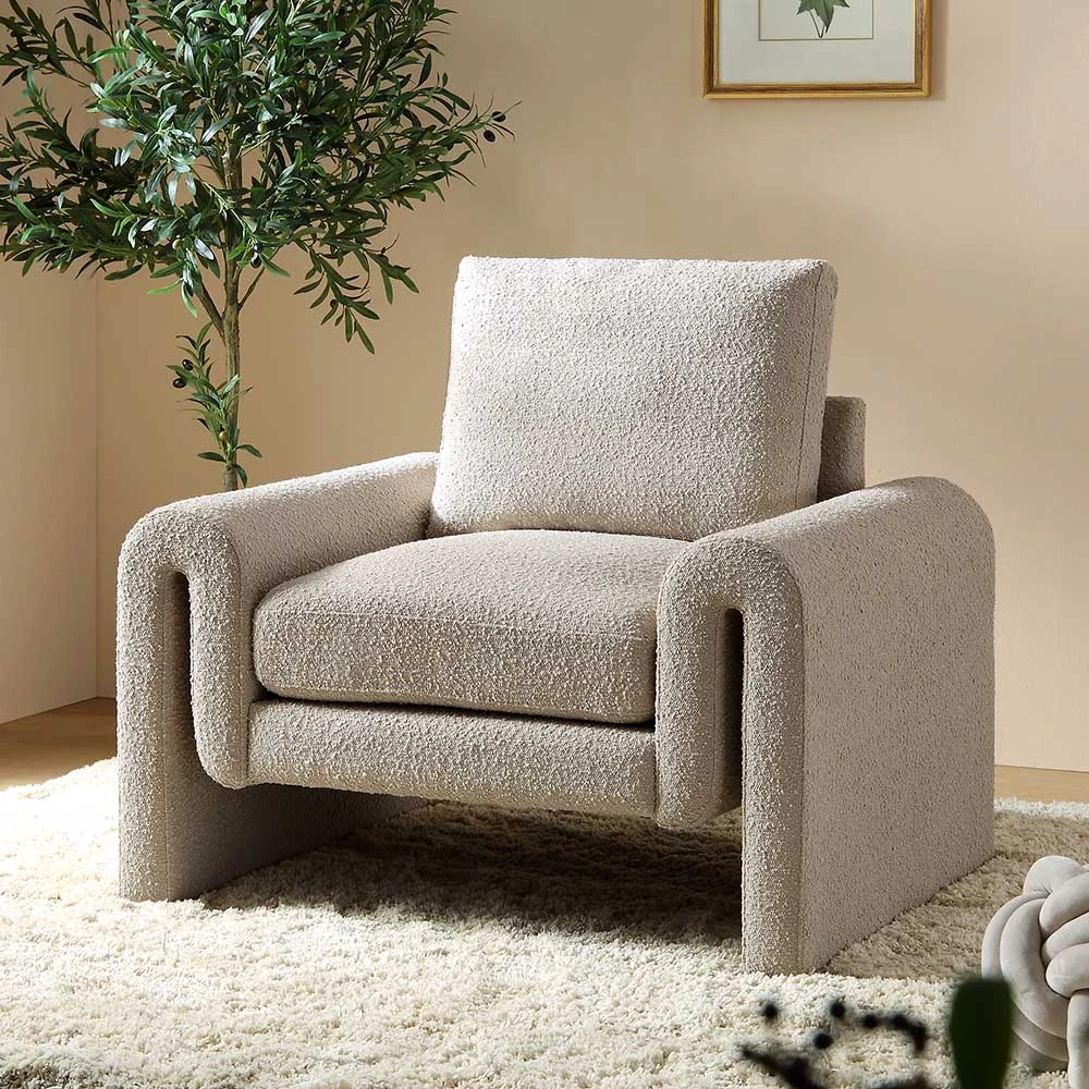 Hampstead Taupe Boucle Curved Armchair 1 Hampstead Taupe Boucle Curved Armchair