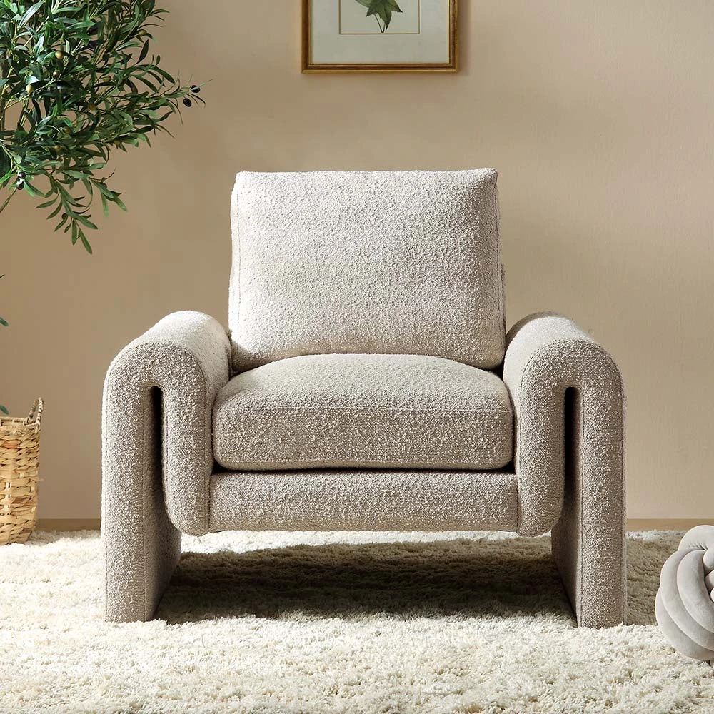Hampstead Taupe Boucle Curved Armchair 2 Hampstead Taupe Boucle Curved Armchair - Image 2