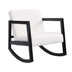 Fyne Ecru Boucle Rocking Armchair, Black Frame -Best Furniture Shop ACH 38 ECRU BLACK WB1