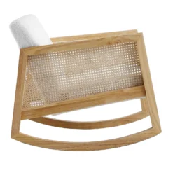 Fyne Ecru Boucle Rocking Armchair With Rattan Armrests -Best Furniture Shop ACH 40 ECRU NAT WB3