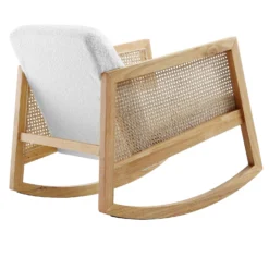 Fyne Ecru Boucle Rocking Armchair With Rattan Armrests -Best Furniture Shop ACH 40 ECRU NAT WB4