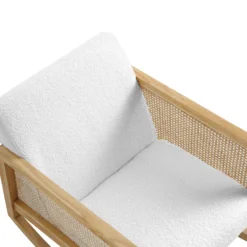 Fyne Ecru Boucle Rocking Armchair With Rattan Armrests -Best Furniture Shop ACH 40 ECRU NAT detail1