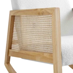Fyne Ecru Boucle Rocking Armchair With Rattan Armrests -Best Furniture Shop ACH 40 ECRU NAT detail3