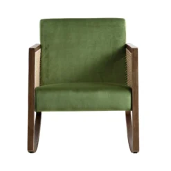 Fyne Moss Green Velvet Rocking Armchair With Rattan Armrests 15 Fyne Moss Green Velvet Rocking Armchair With Rattan Armrests -Best Furniture Shop ACH 40 GREEN WALN WB2
