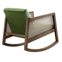 Fyne Moss Green Velvet Rocking Armchair With Rattan Armrests 17 Fyne Moss Green Velvet Rocking Armchair With Rattan Armrests -Best Furniture Shop ACH 40 GREEN WALN WB4