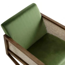 Fyne Moss Green Velvet Rocking Armchair With Rattan Armrests 18 Fyne Moss Green Velvet Rocking Armchair With Rattan Armrests -Best Furniture Shop ACH 40 GREEN WALN detail1