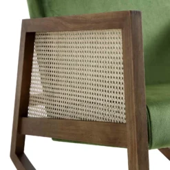 Fyne Moss Green Velvet Rocking Armchair With Rattan Armrests 19 Fyne Moss Green Velvet Rocking Armchair With Rattan Armrests -Best Furniture Shop ACH 40 GREEN WALN detail2