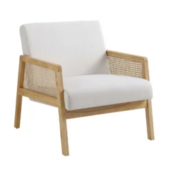 Fyne Beige Fabric Natural Frame Rattan Armchair -Best Furniture Shop ACH 608 BEIGEFAB NAT WB1