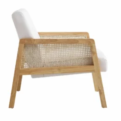 Fyne Beige Fabric Natural Frame Rattan Armchair -Best Furniture Shop ACH 608 BEIGEFAB NAT WB3