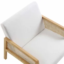Fyne Beige Fabric Natural Frame Rattan Armchair -Best Furniture Shop ACH 608 BEIGEFAB NAT detail1
