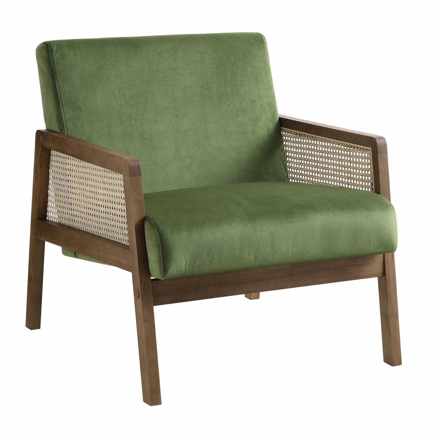 Fyne Moss Green Velvet Walnut Frame Rattan Armchair 3 Fyne Moss Green Velvet Walnut Frame Rattan Armchair - Image 3
