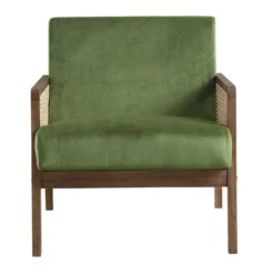 Fyne Moss Green Velvet Walnut Frame Rattan Armchair 15 Fyne Moss Green Velvet Walnut Frame Rattan Armchair -Best Furniture Shop ACH 608 GREENVEL WALN WB2
