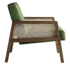Fyne Moss Green Velvet Walnut Frame Rattan Armchair 17 Fyne Moss Green Velvet Walnut Frame Rattan Armchair -Best Furniture Shop ACH 608 GREENVEL WALN WB3