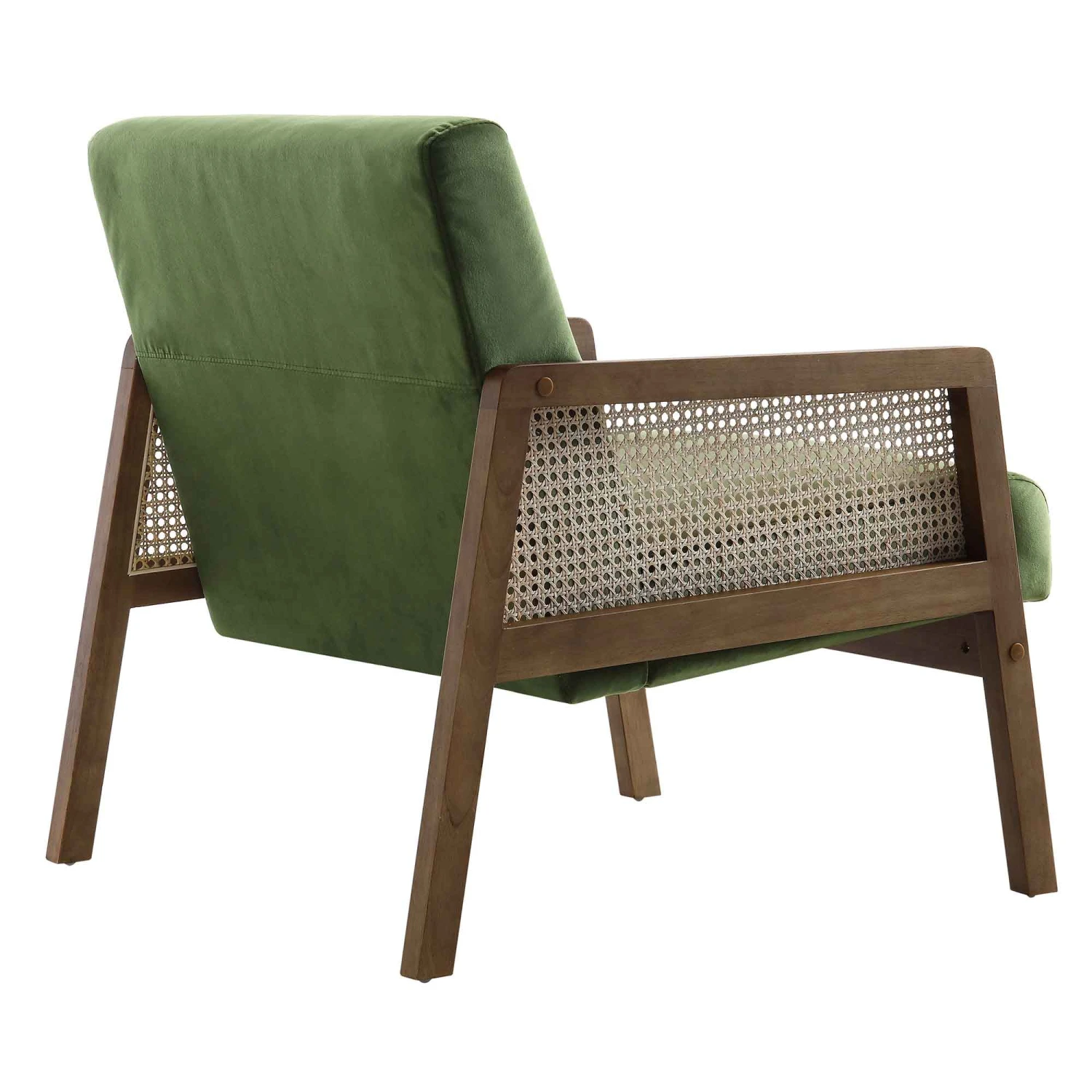 Fyne Moss Green Velvet Walnut Frame Rattan Armchair 7 Fyne Moss Green Velvet Walnut Frame Rattan Armchair - Image 7