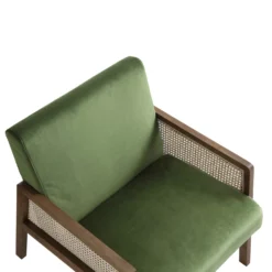 Fyne Moss Green Velvet Walnut Frame Rattan Armchair 20 Fyne Moss Green Velvet Walnut Frame Rattan Armchair -Best Furniture Shop ACH 608 GREENVEL WALN detail1