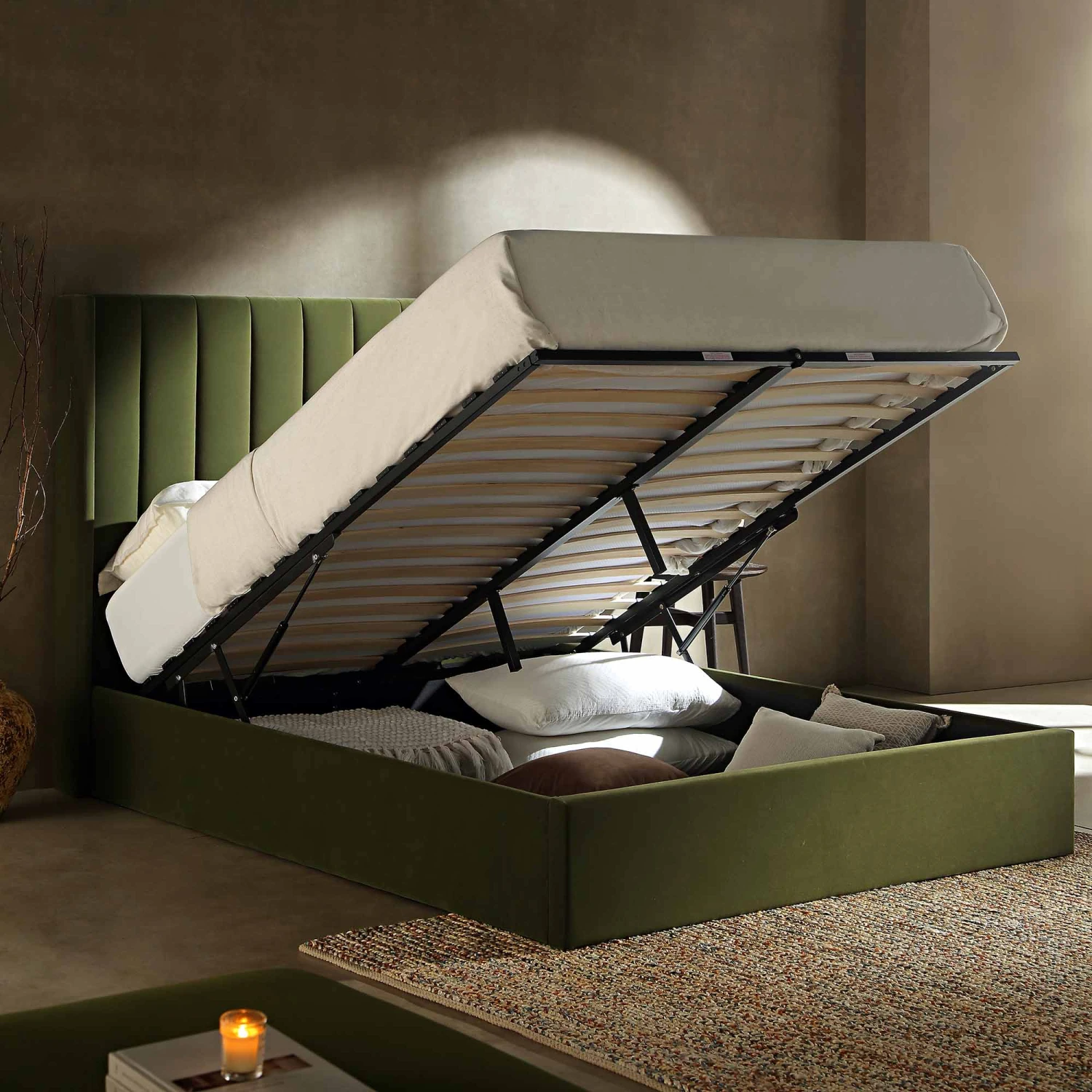 Wilton Moss Green Velvet Ottoman Storage Bed 3 Wilton Moss Green Velvet Ottoman Storage Bed - Image 3