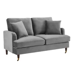 Brigette 2-Seater Grey Velvet Sofa With Antique Brass Castor Legs -Best Furniture Shop AYSF 010 GREY VEL 2ST WB2