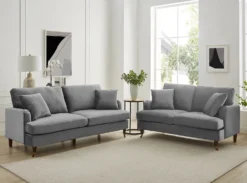 Brigette 2-Seater Grey Velvet Sofa With Antique Brass Castor Legs -Best Furniture Shop AYSF 010 GREY VEL setscene