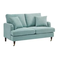 Brigette 2-Seater Mint Soft Brushed Sofa With Antique Brass Castor Legs -Best Furniture Shop AYSF 010 MINT VEL 2ST 2