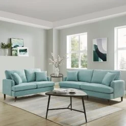 Brigette 2-Seater Mint Soft Brushed Sofa With Antique Brass Castor Legs -Best Furniture Shop AYSF 010 MINT VEL SET scene1