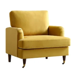 Brigette Mustard Velvet Armchair With Antique Brass Castor Legs 14 Brigette Mustard Velvet Armchair With Antique Brass Castor Legs -Best Furniture Shop AYSF 010 MUSTARD VEL 1ST WB1