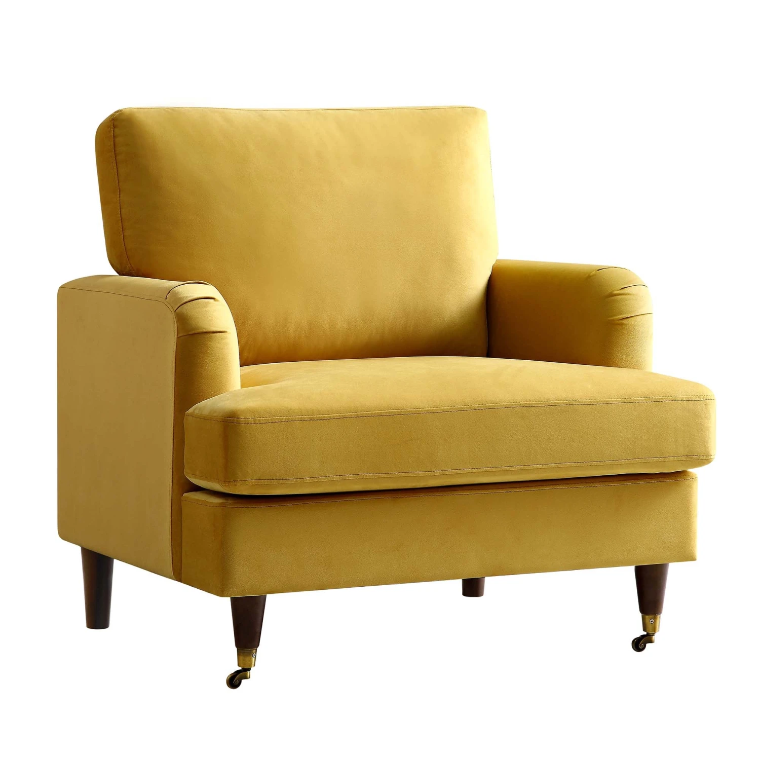 Brigette Mustard Velvet Armchair With Antique Brass Castor Legs 4 Brigette Mustard Velvet Armchair With Antique Brass Castor Legs - Image 4