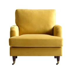 Brigette Mustard Velvet Armchair With Antique Brass Castor Legs 13 Brigette Mustard Velvet Armchair With Antique Brass Castor Legs -Best Furniture Shop AYSF 010 MUSTARD VEL 1ST WB2