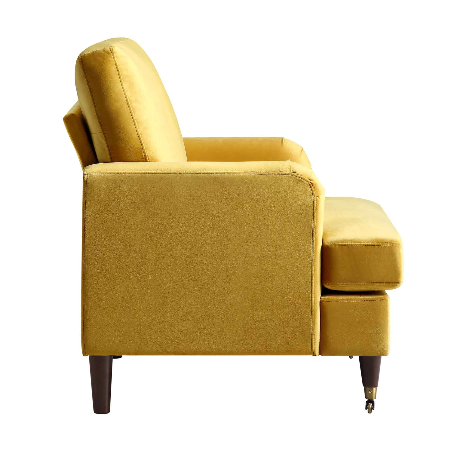 Brigette Mustard Velvet Armchair With Antique Brass Castor Legs 6 Brigette Mustard Velvet Armchair With Antique Brass Castor Legs - Image 6