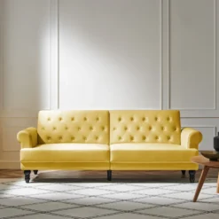 Hanney 3-Seater Chesterfield Sofabed In Mustard Yellow Velvet -Best Furniture Shop AYSF 011 MUSTARD VEL main