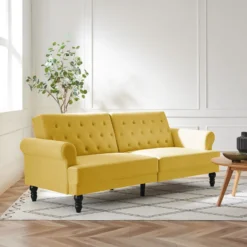 Hanney 3-Seater Chesterfield Sofabed In Mustard Yellow Velvet -Best Furniture Shop AYSF 011 MUSTARD VEL scene1