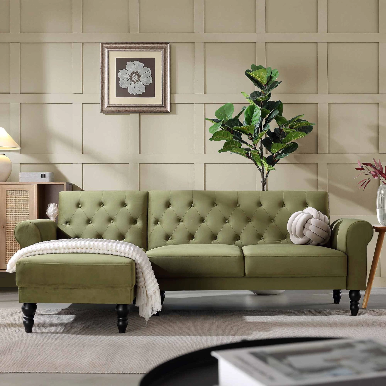 Hanney Chesterfield Chaise Sofabed In Moss Green Velvet 2 Hanney Chesterfield Chaise Sofabed In Moss Green Velvet - Image 2