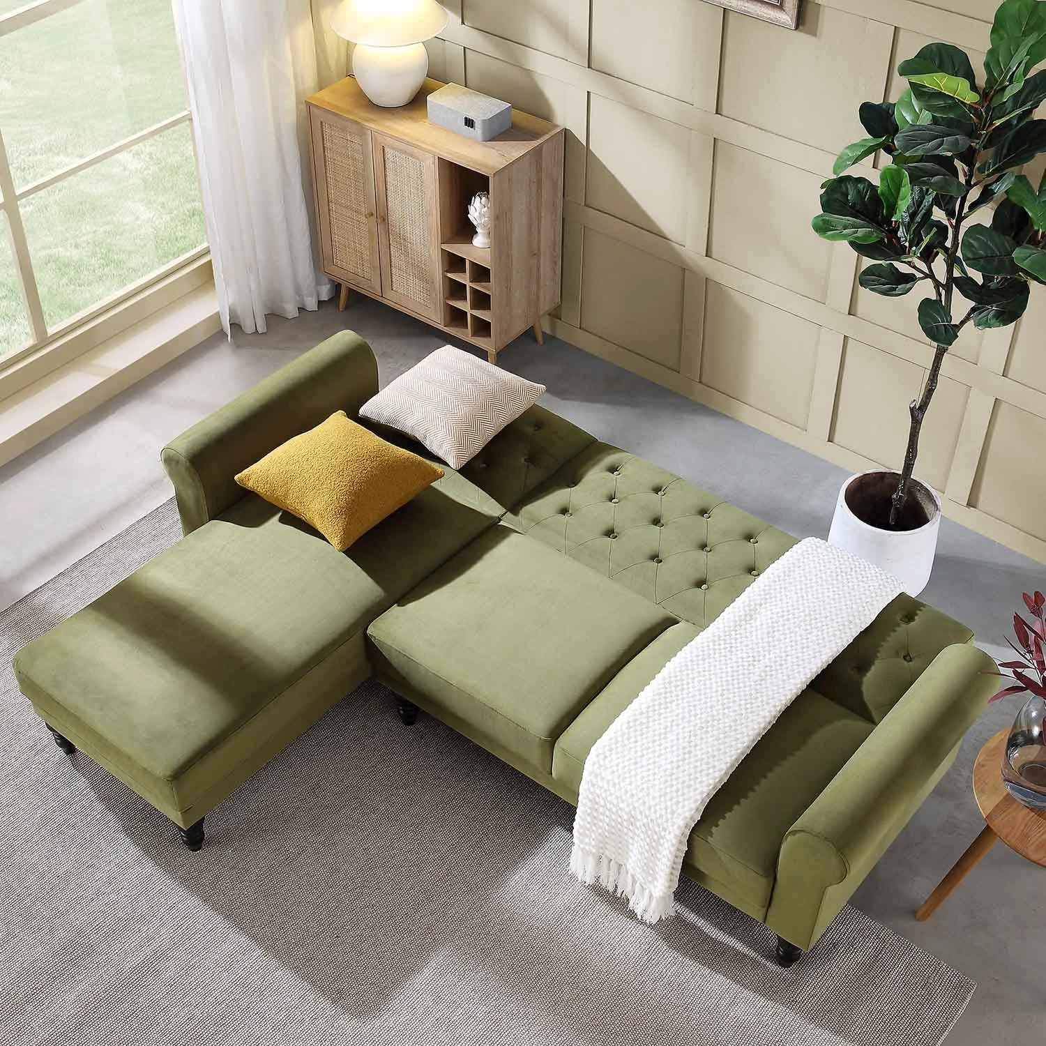 Hanney Chesterfield Chaise Sofabed In Moss Green Velvet 3 Hanney Chesterfield Chaise Sofabed In Moss Green Velvet - Image 3