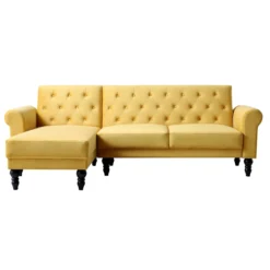 Hanney Chesterfield Chaise Sofabed In Mustard Yellow Velvet -Best Furniture Shop AYSF 012 MUSTARD VEL WB1