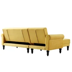 Hanney Chesterfield Chaise Sofabed In Mustard Yellow Velvet -Best Furniture Shop AYSF 012 MUSTARD VEL WB10